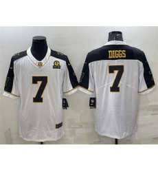 Men Dallas Cowboys 7 Trevon Diggs White Gold With 1960 Patch Thanksgiving Vapor Untouchable Limited Stitched Football Jersey Men Dallas Cowboys 7 Trevon Diggs White Gold With 1960 Patch Thanksgiving Vapor Untouchable Limited Stitched Football Jersey