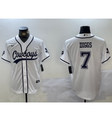 Men Dallas Cowboys 7 Trevon Diggs White With Patch Cool Base Stitched Baseball Jersey 3 Men Dallas Cowboys 7 Trevon Diggs White With Patch Cool Base Stitched Baseball Jersey 3