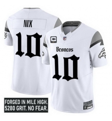 Men Denver Broncos 10 Bo Nix White 2025 F U S E  With 1 Star C Patch Gothic Mile High Shadows Edition Vapor Limited Stitched Football Jersey