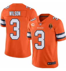 Men Denver Broncos #3 Russell Wilson Orange With C Patch & Walter Payton Patch Limited Stitched Jersey Men Denver Broncos #3 Russell Wilson Orange With C Patch & Walter Payton Patch Limited Stitched Jersey