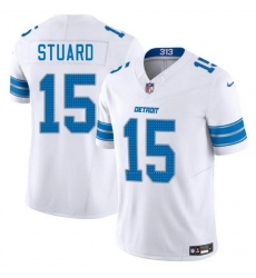 Men Detroit Lions 15 Grant Stuard White 2025 F U S E  Vapor Limited Stitched Jersey