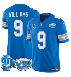 Men Detroit Lions 9 Jameson Williams Blue 2024 NFC North Champions 90th Anniversary Patch F U S E Vapor Limited Stitched Jersey Men Detroit Lions 9 Jameson Williams Blue 2024 NFC North Champions 90th Anniversary Patch F U S E Vapor Limited Stitched Jersey