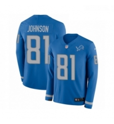 Men Nike Detroit Lions 81 Calvin Johnson Limited Blue Therma Long Sleeve NFL Jersey Men Nike Detroit Lions 81 Calvin Johnson Limited Blue Therma Long Sleeve NFL Jersey