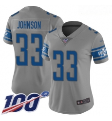 Lions #33 Kerryon Johnson Gray Women Stitched Football Limited Inverted Legend 100th Season Jersey