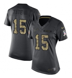Nike Lions #15 Golden Tate III Black Womens Stitched NFL Limited 2016 Salute to Service Jersey