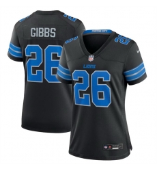 Women Detroit Lions 26 Jahmyr Gibbs Black 2nd Alternate Stitched Jersey Women Detroit Lions 26 Jahmyr Gibbs Black 2nd Alternate Stitched Jersey
