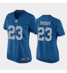women jeff okudah detroit lions blue throwback game jersey 