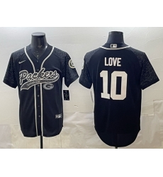 Men Green Bay Packers 10 Jordan Love Black Reflective With Patch Cool Base Stitched Baseball Jersey
