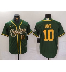 Men Green Bay Packers 10 Jordan Love Green Cool Base Stitched Baseball Jersey 2 Men Green Bay Packers 10 Jordan Love Green Cool Base Stitched Baseball Jersey 2