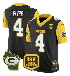 Men Green Bay Packers 4 Brett Favre Cheese Black 2024 F U S E 13 Time World Champions And Home Patch Vapor Untouchable Limited Stitched Football Jersey Men Green Bay Packers 4 Brett Favre Cheese Black 2024 F U S E 13 Time World Champions And Home Patch Vapor Untouchable Limited Stitched Football Jersey