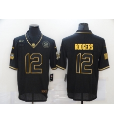 Nike Green Bay Green Bay Packers 12 Aaron Rodgers Black Gold 2020 Salute To Service Limited Jersey