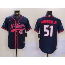 Men Houston Texans 51 Will Anderson Jr  Navy With Patch Cool Base Stitched Baseball Jersey 2