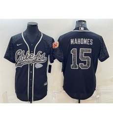 Men Kansas City Chiefs 15 Patrick Mahomes Black Reflective With Patch Cool Base Stitched Baseball Jersey Men Kansas City Chiefs 15 Patrick Mahomes Black Reflective With Patch Cool Base Stitched Baseball Jersey