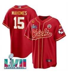 Men Kansas City Chiefs 15 Patrick Mahomes Red With 4 Star C Patch And Super Bowl LVII Patch Cool Bae Stitched Baseball Jersey Men Kansas City Chiefs 15 Patrick Mahomes Red With 4 Star C Patch And Super Bowl LVII Patch Cool Bae Stitched Baseball Jersey