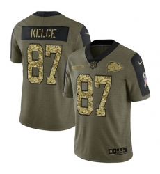 Men Kansas City Chiefs 87 Travis Kelce 2021 Salute To Service Olive Camo Limited Men Kansas City Chiefs 87 Travis Kelce 2021 Salute To Service Olive Camo Limited