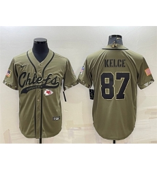 Men Kansas City Chiefs 87 Travis Kelce 2022 Olive Salute To Service Cool Base Stitched Baseball Jersey Men Kansas City Chiefs 87 Travis Kelce 2022 Olive Salute To Service Cool Base Stitched Baseball Jersey