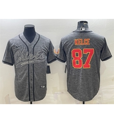 Men Kansas City Chiefs 87 Travis Kelce Grey With Patch Cool Base Stitched Baseball Jersey Men Kansas City Chiefs 87 Travis Kelce Grey With Patch Cool Base Stitched Baseball Jersey