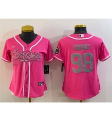 Women Las Vegas Raiders 98 Maxx Crosby Pink Silver With Patch Cool Base Stitched Women Las Vegas Raiders 98 Maxx Crosby Pink Silver With Patch Cool Base Stitched