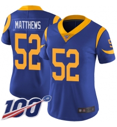 Women Rams 52 Clay Matthews Royal Blue Alternate Stitched Football 100th Season Vapor Limited Jersey Women Rams 52 Clay Matthews Royal Blue Alternate Stitched Football 100th Season Vapor Limited Jersey