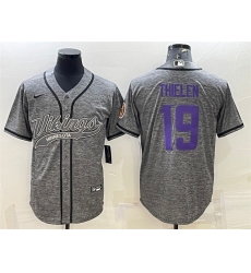 Men Minnesota Vikings 19 Adam Thielen Grey With Patch Cool Base Stitched Baseball Jersey Men Minnesota Vikings 19 Adam Thielen Grey With Patch Cool Base Stitched Baseball Jersey