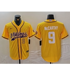 Men Minnesota Vikings 9 J J McCarthy Yellow Cool Base Stitched Baseball Jersey Men Minnesota Vikings 9 J J McCarthy Yellow Cool Base Stitched Baseball Jersey