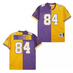 Men Minnesota Vikings Randy Moss #84 Gold Purple Stitched NFL Football Jersey