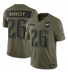 Men Philadelphia Eagles 26 Saquon Barkley Olive 2025 Salute to Service Limited Stitched Football Jersey