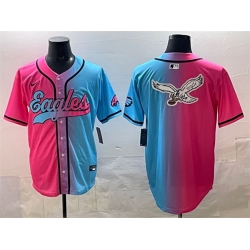 Men Philadelphia Eagles Team Big Logo Pink Blue Limited Stitched Baseball Jersey