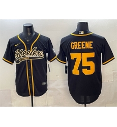Men Pittsburgh Steelers 75 Joe Greene Black With Patch Cool Base Stitched Baseball Jersey