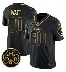 Men Pittsburgh Steelers 90 T J  Watt Black Gold F U S E  DMR Patch Vapor Limited Stitched Football Jersey