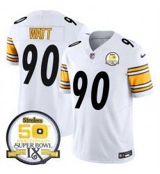 Men Pittsburgh Steelers 90 T J Watt White 2024 F U S E 50th Anniversary Of Super Bowl IX Alternate Vapor Untouchable Limited Stitched Jersey Men Pittsburgh Steelers 90 T J Watt White 2024 F U S E 50th Anniversary Of Super Bowl IX Alternate Vapor Untouchable Limited Stitched Jersey