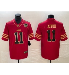 Men San Francisco 49ers 11 Brandon Aiyuk Red Gold With 75th Anniversary Patch Stitched Jersey