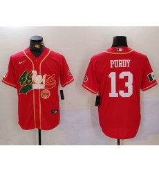 Men San Francisco 49ers 13 Brock Purdy Red With Patch Cool Base Stitched Baseball Jersey 3 Men San Francisco 49ers 13 Brock Purdy Red With Patch Cool Base Stitched Baseball Jersey 3