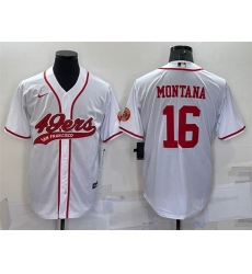 Men San Francisco 49ers 16 Joe Montana White With Patch Cool Base Stitched Baseball Jersey Men San Francisco 49ers 16 Joe Montana White With Patch Cool Base Stitched Baseball Jersey