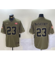 Men San Francisco 49ers 23 Christian McCaffrey Olive 2022 Salute To Service Limited Stitched Jersey Men San Francisco 49ers 23 Christian McCaffrey Olive 2022 Salute To Service Limited Stitched Jersey