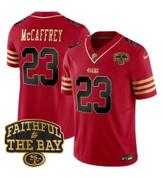 Men San Francisco 49ers 23 Christian Mccaffrey Red 2025 F U S E  Faithful To The Bay Patch Limited V8 Stitched Football Jersey