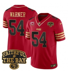 Men San Francisco 49ers 54 Fred warner Red 2025 F U S E  3 Star C With Faithful To The Bay Patch Limited V8 Stitched Football Jersey
