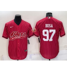 Men San Francisco 49ers 97 Nick Bosa Red With Patch Cool Base Stitched Baseball Jersey Men San Francisco 49ers 97 Nick Bosa Red With Patch Cool Base Stitched Baseball Jersey