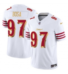 Men San Francisco 49ers 97 Nick Bosa White Gold 2025 F U S E Rivalries Vapor Limited Stitched Football Jersey