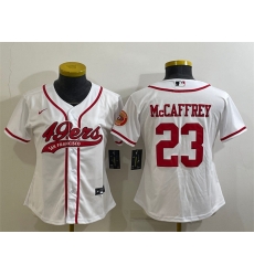 Women San Francisco 49ers 23 Christian McCaffrey White With Patch Cool Base Stitched Baseball Jersey Women San Francisco 49ers 23 Christian McCaffrey White With Patch Cool Base Stitched Baseball Jersey