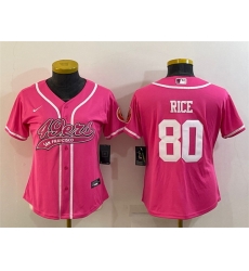 Women San Francisco 49ers 80 Jerry Rice Pink With Patch Cool Base Stitched Baseball Jersey Women San Francisco 49ers 80 Jerry Rice Pink With Patch Cool Base Stitched Baseball Jersey