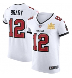 Men Tampa Bay Buccaneers 12 Tom Brady Men Super Bowl LV Champions Patch Nike White Vapor Elite Jersey Men Tampa Bay Buccaneers 12 Tom Brady Men Super Bowl LV Champions Patch Nike White Vapor Elite Jersey