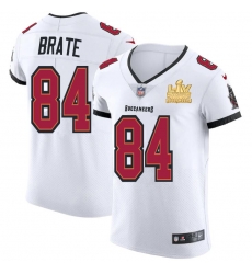 Men Tampa Bay Buccaneers 84 Cameron Brate Men Super Bowl LV Champions Patch Nike White Vapor Elite Jersey Men Tampa Bay Buccaneers 84 Cameron Brate Men Super Bowl LV Champions Patch Nike White Vapor Elite Jersey