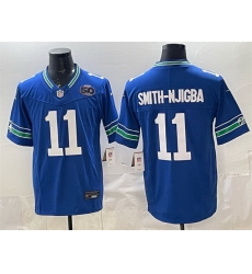 Men Seattle Seahawks 11 Jaxon Smith Njigba Royal 2025 F U S E  50th Season Patch Throwback Vapor Limited Stitched Football Jersey