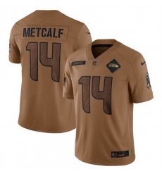 Men Seattle Seahawks 14 DK Metcalf 2023 Brown Salute To Service Limited Stitched Football Jersey