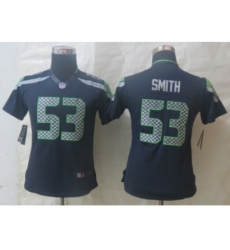 Women Nike Seattle Seahawks #53 Smith Blue Jerseys