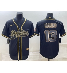 Men Miami Dolphins 13 Dan Marino Black Gold With Patch Cool Base Stitched Baseball Jersey Men Miami Dolphins 13 Dan Marino Black Gold With Patch Cool Base Stitched Baseball Jersey