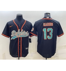 Men Miami Dolphins 13 Dan Marino Black With Patch Cool Base Stitched Baseball Jersey Men Miami Dolphins 13 Dan Marino Black With Patch Cool Base Stitched Baseball Jersey