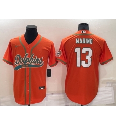 Men Miami Dolphins 13 Dan Marino Orange Cool Base Stitched Baseball Jersey Men Miami Dolphins 13 Dan Marino Orange Cool Base Stitched Baseball Jersey