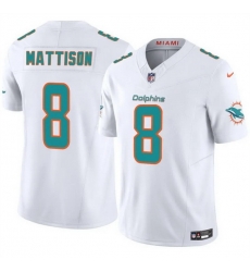 Men Miami Dolphins 8 Alexander Mattison White 2025 F U S E Vapor Limited Stitched Football Jersey Men Miami Dolphins 8 Alexander Mattison White 2025 F U S E Vapor Limited Stitched Football Jersey